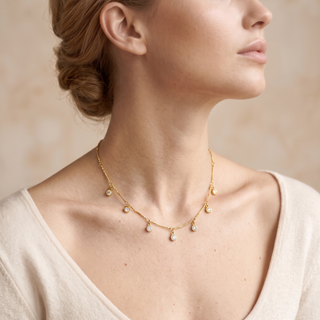 Crystal Droplet Necklace worn by model d12