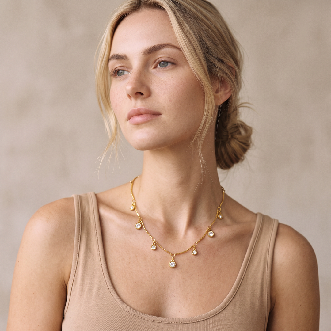 Crystal Droplet Necklace worn by model d02
