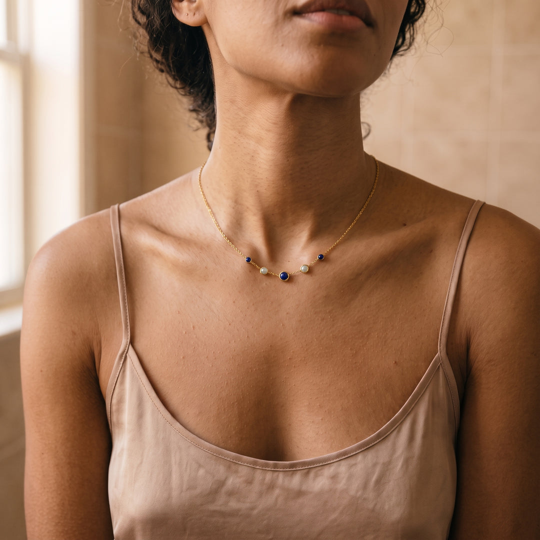 Dainty Bead Layering Necklace worn by model c10