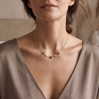 Dainty Bead Layering Necklace worn by model d08