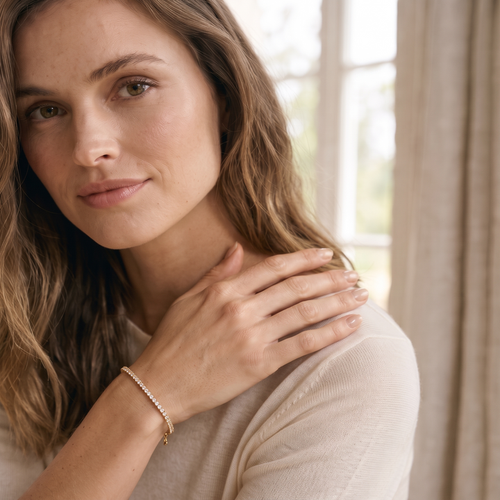 Dainty Crystal Bracelet worn by model d07