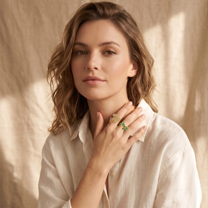 Laurel Leaf Wrap Ring worn by model d03