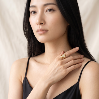 Open Band Crystal Ring worn by model e04