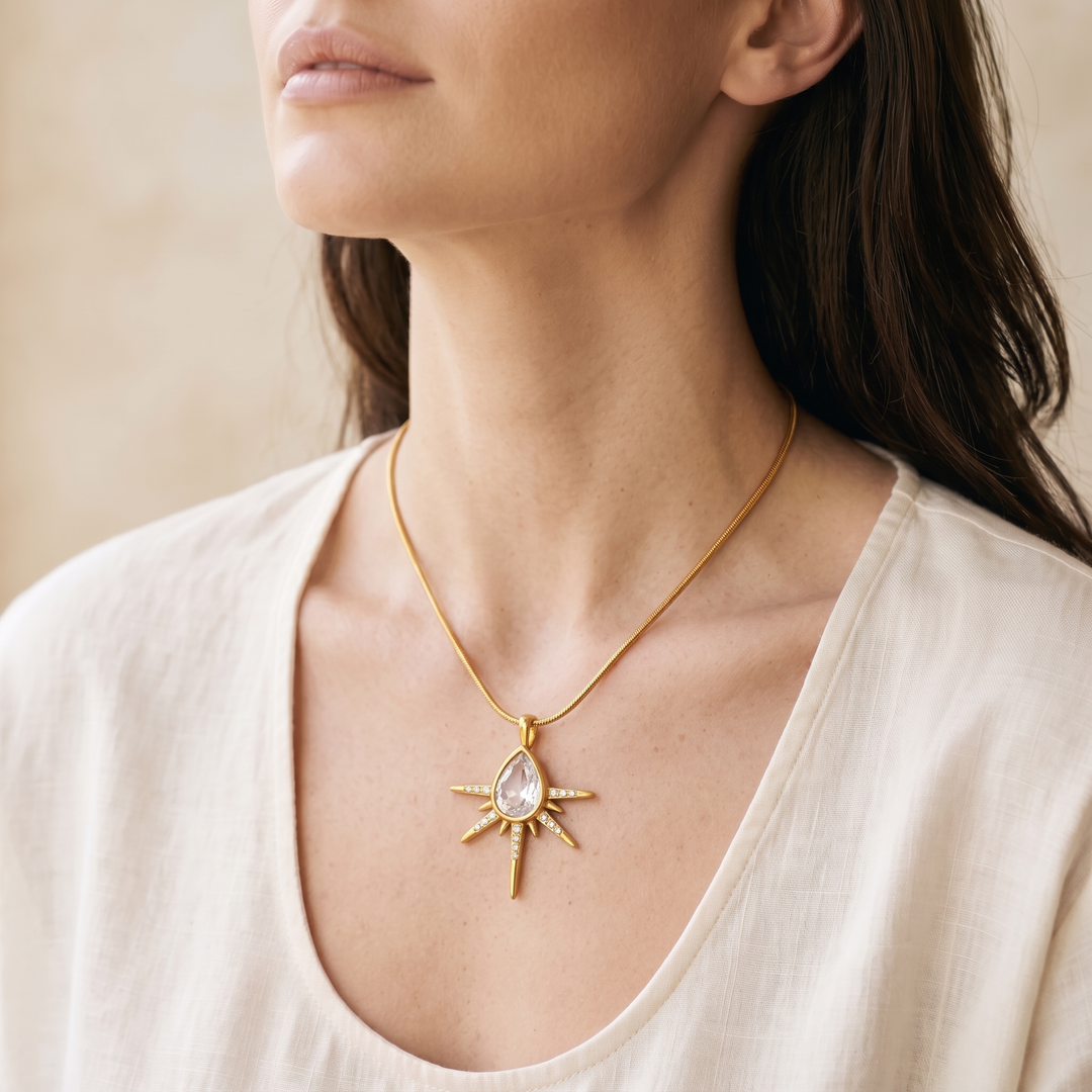 Starburst Crystal Necklace worn by model d01