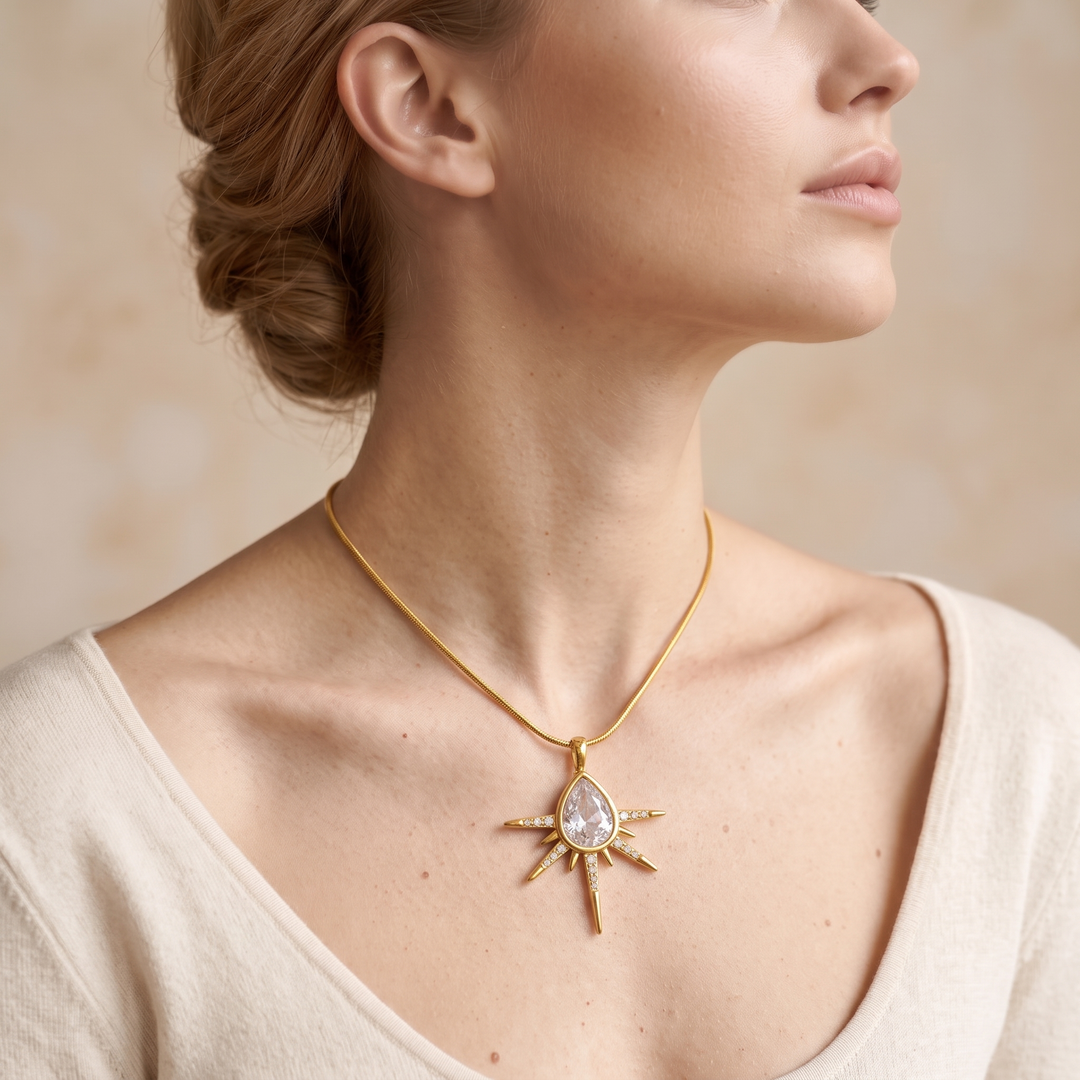Starburst Crystal Necklace worn by model d12