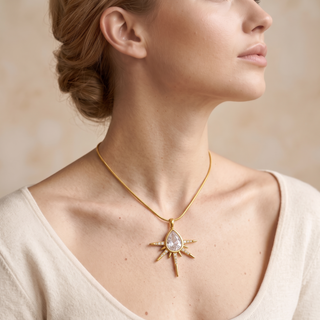 Starburst Crystal Necklace worn by model d12