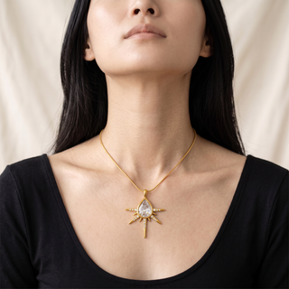 Starburst Crystal Necklace worn by model e04
