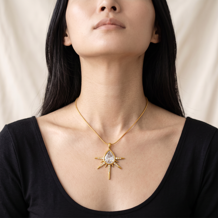 Starburst Crystal Necklace worn by model e04