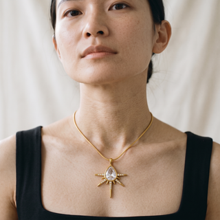 Starburst Crystal Necklace worn by model c02