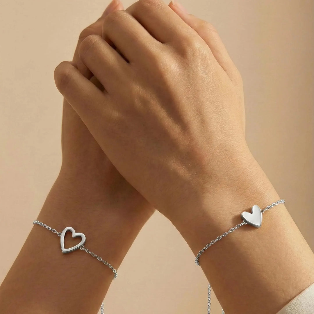 Matching Hearts Bracelet Set, adjustable chain