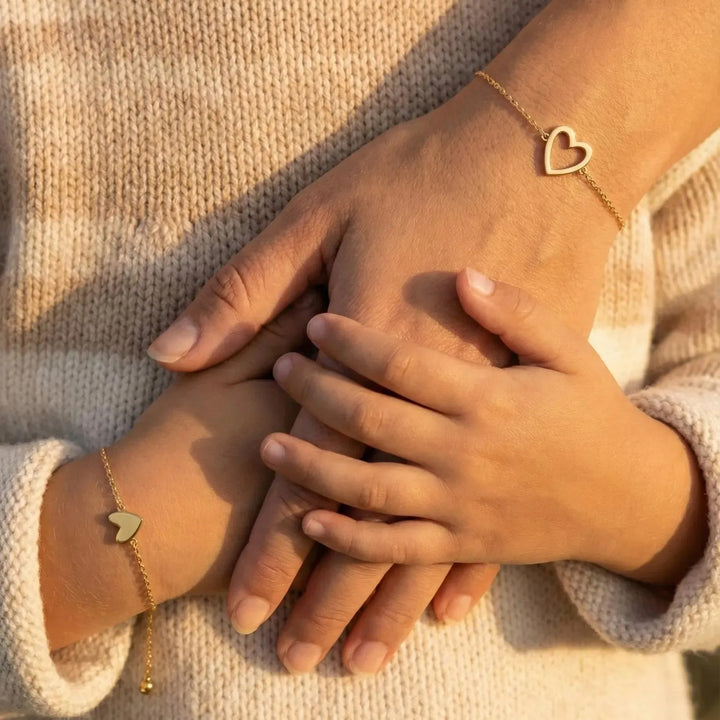 Matching Hearts Bracelet Set in gold