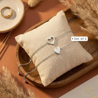 Matching Hearts Bracelet Set in silver