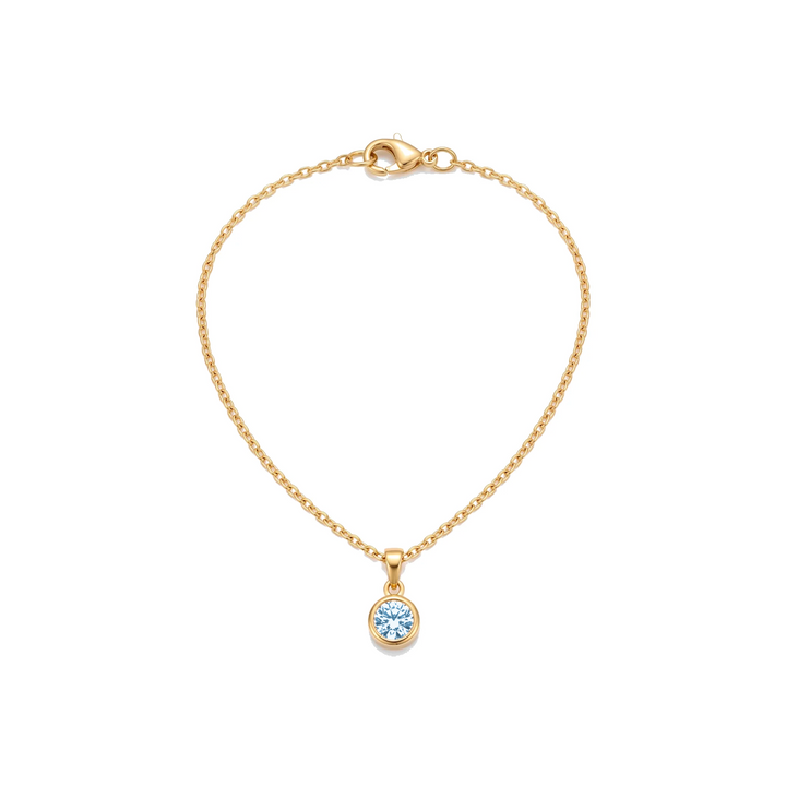 Birthstone Pendant Necklace, gold, March - Light Sapphire
