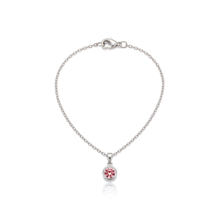 Birthstone Pendant Necklace, silver, January - Red