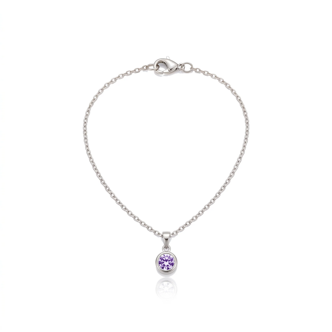 Birthstone Pendant Necklace, silver, February - Violet