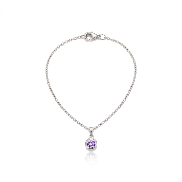 Birthstone Pendant Necklace, silver, February - Violet