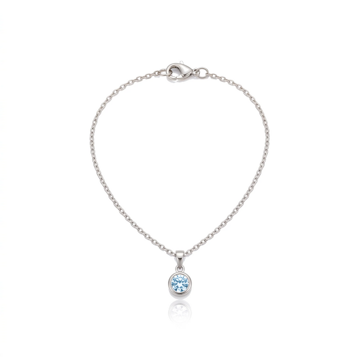 Birthstone Pendant Necklace, silver, March - Light Sapphire