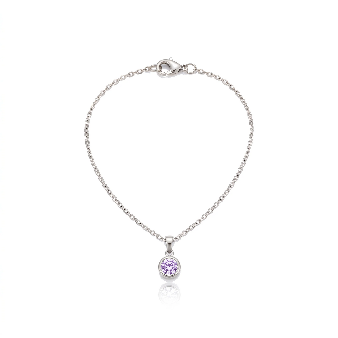 Birthstone Pendant Necklace, silver, June - Amethyst
