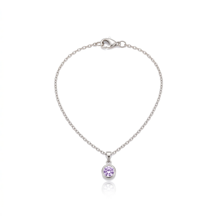 Birthstone Pendant Necklace, silver, June - Amethyst