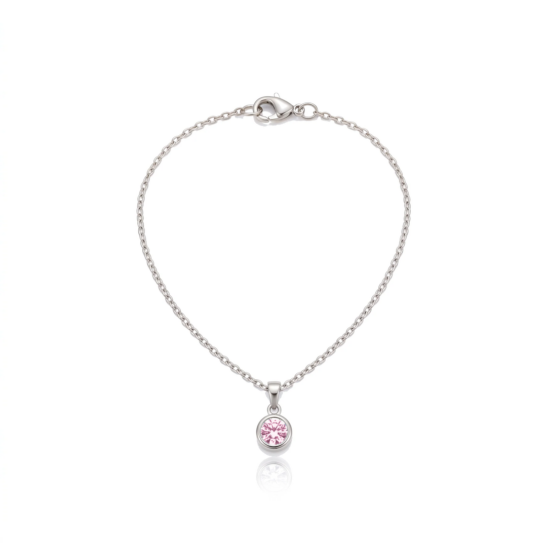 Birthstone Pendant Necklace, silver, October - Light Rose