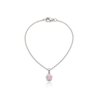 Birthstone Pendant Necklace, silver, October - Light Rose