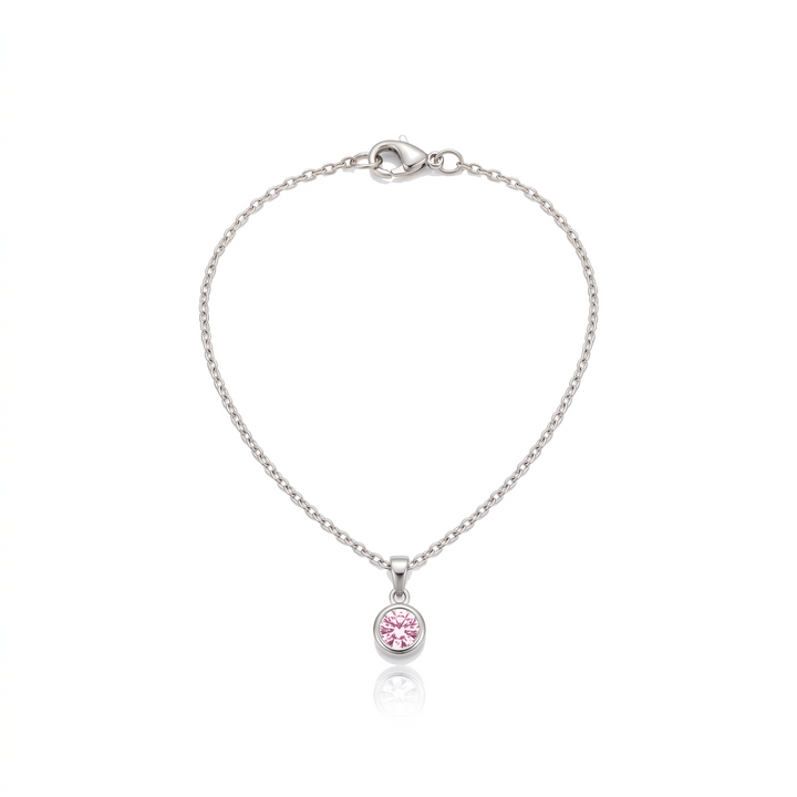 Birthstone Pendant Necklace, silver, October - Light Rose