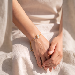 Blanche Clover Bracelet worn on the wrist