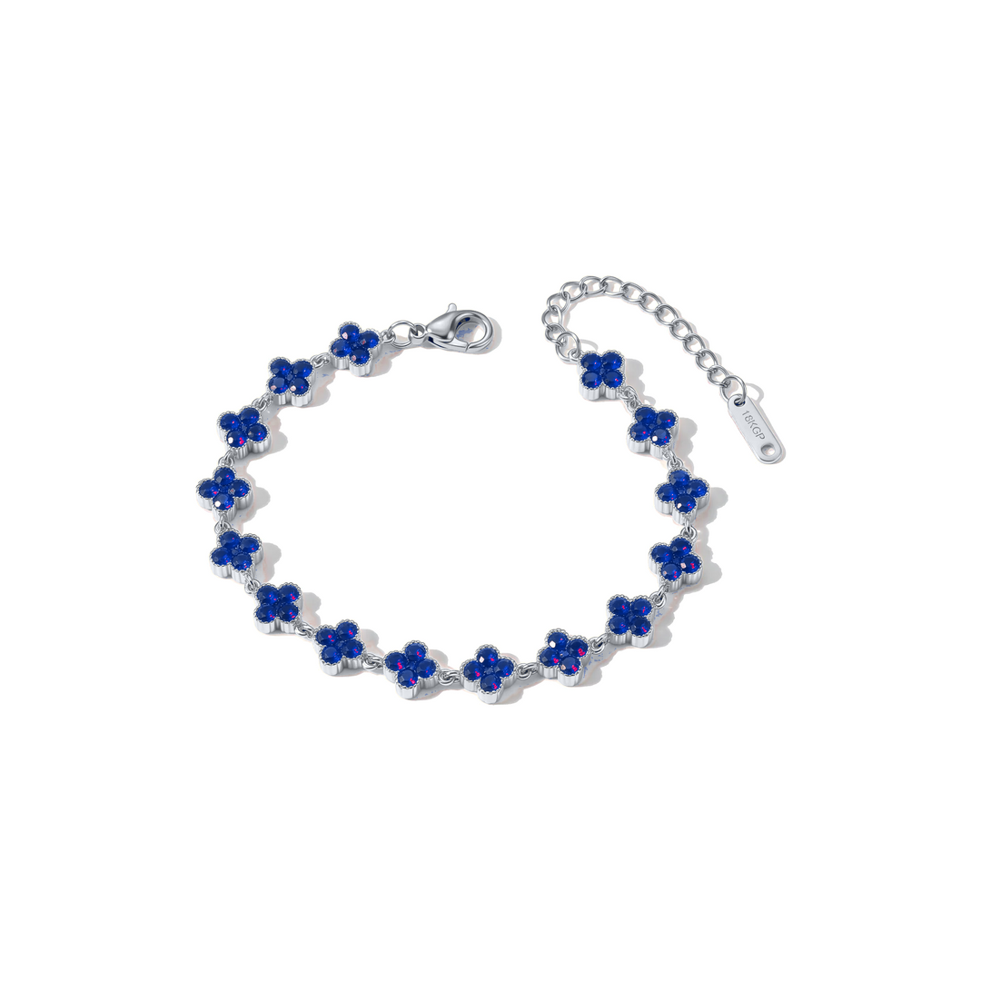 Bloom Crystal Bracelet in silver with blue crystals on white background