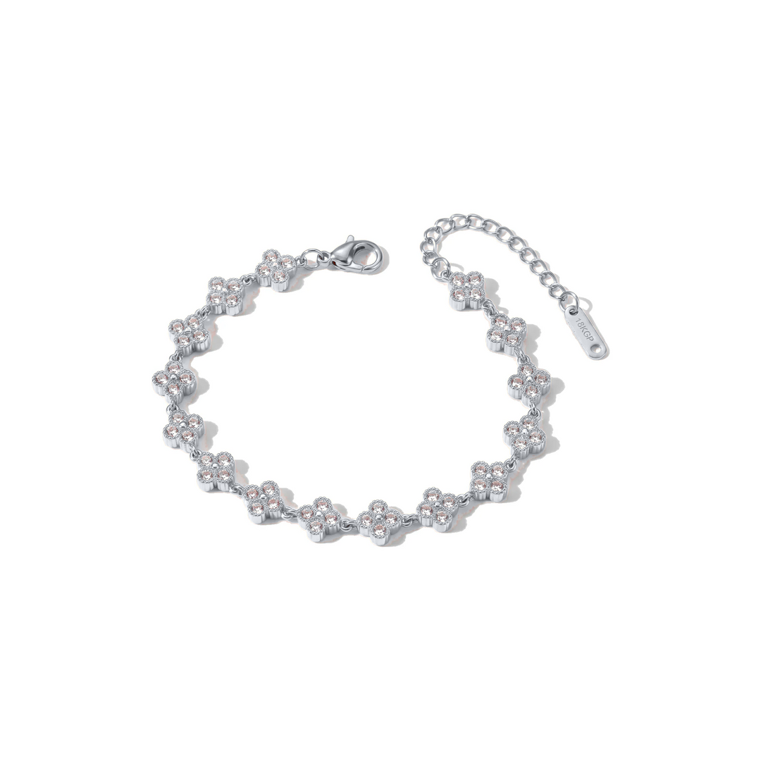 Bloom Crystal Bracelet in silver on white background