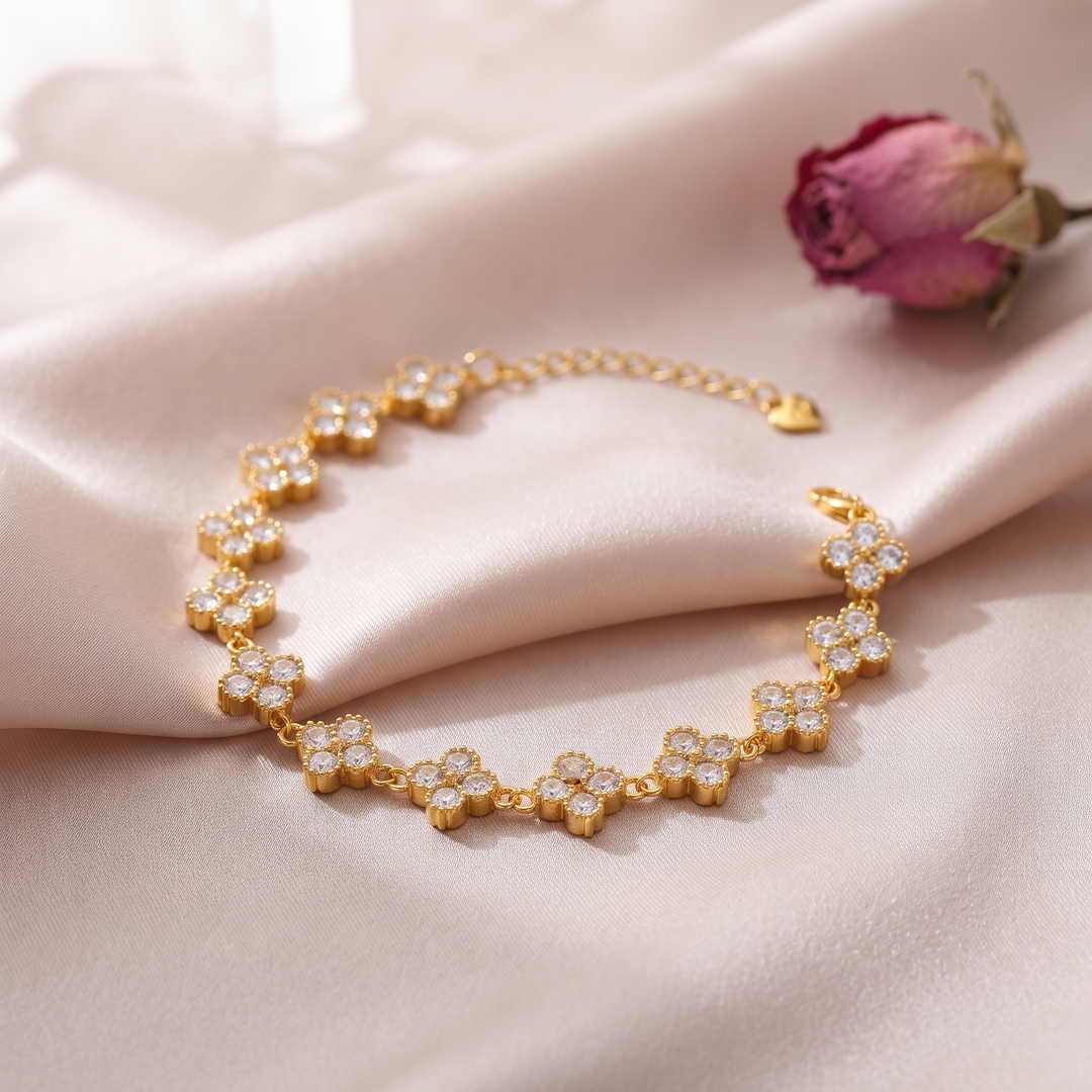 Bloom Crystal Bracelet on pink silk