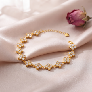 Bloom Crystal Bracelet on pink silk