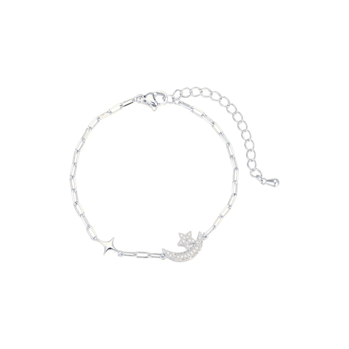Céleste Moon & Star Bracelet in silver on white background