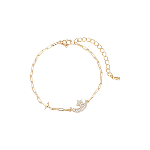 Céleste Moon & Star Bracelet in gold on white background