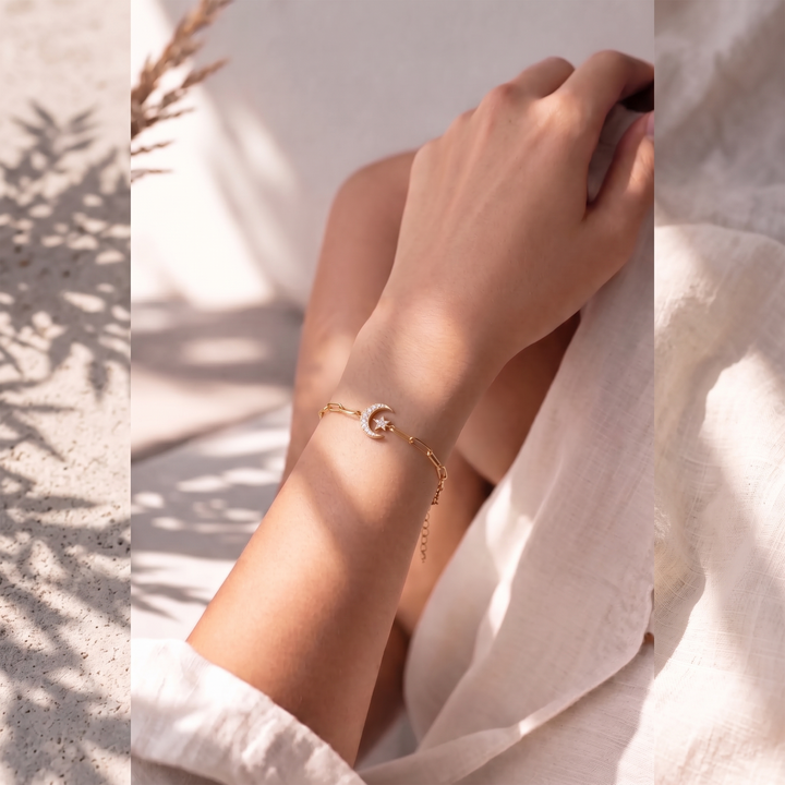 Céleste Moon & Star Bracelet worn on the wrist