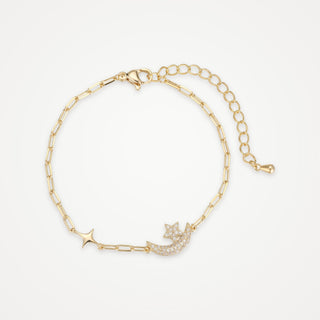 Céleste Moon & Star Bracelet in gold lying flat
