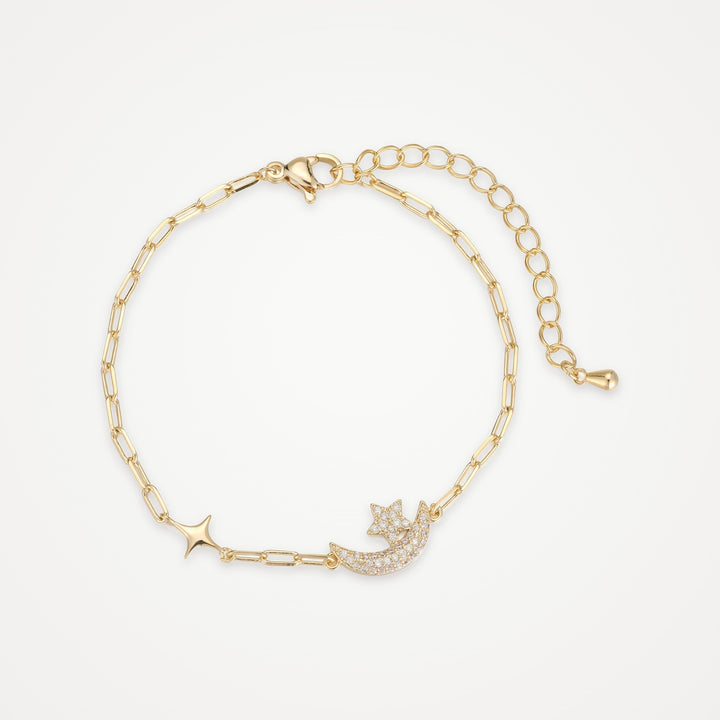 Céleste Moon & Star Bracelet in gold lying flat