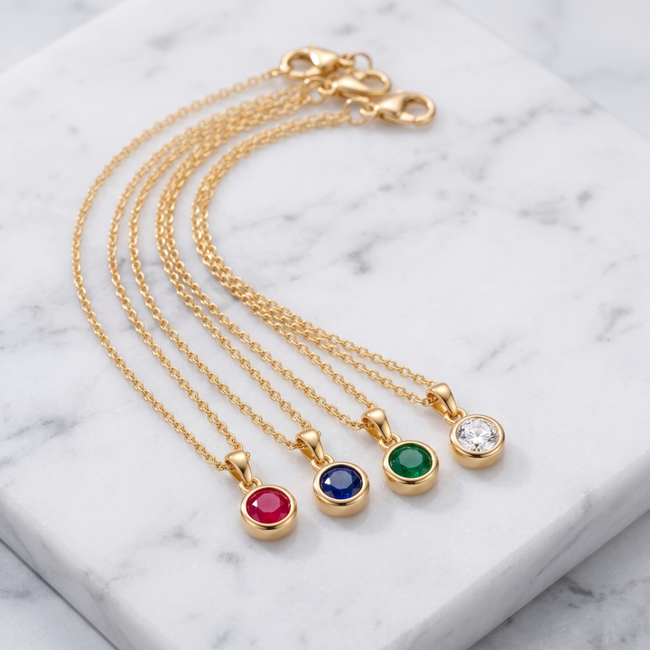 Birthstone Pendant Necklace in four birthstone colours