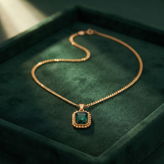 Vintage Gemstone Pendant Necklace on green velvet