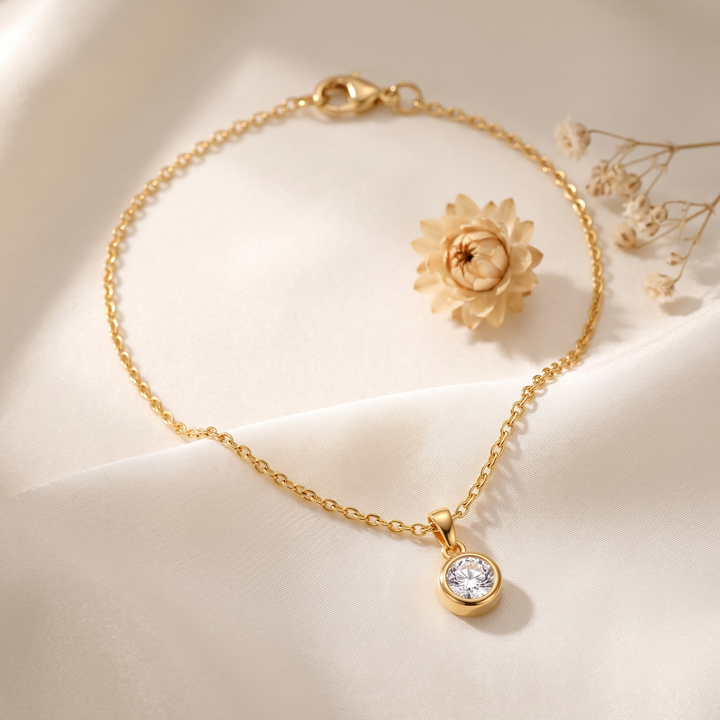 Birthstone Pendant Necklace on ivory silk