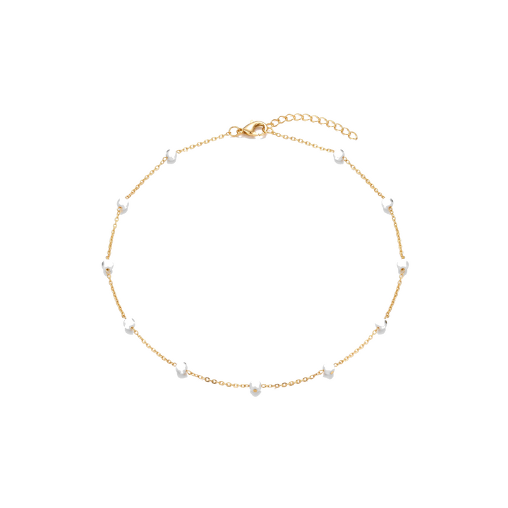 White Enamel Bead Choker in gold on white background