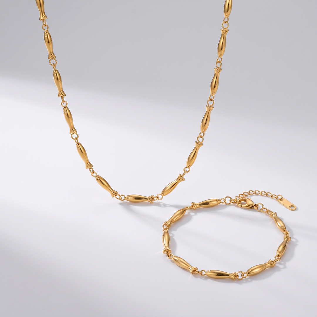 Bar Link Necklace & Bracelet Set