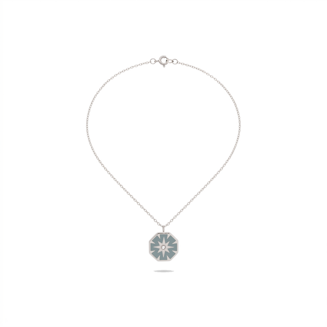 North Star Pendant Necklace in silver on white background