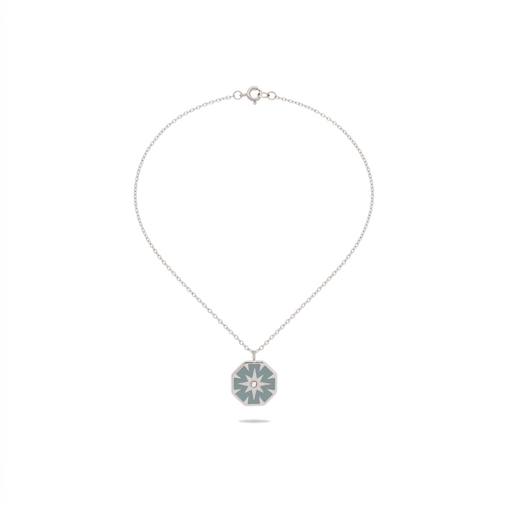 North Star Pendant Necklace in silver on white background