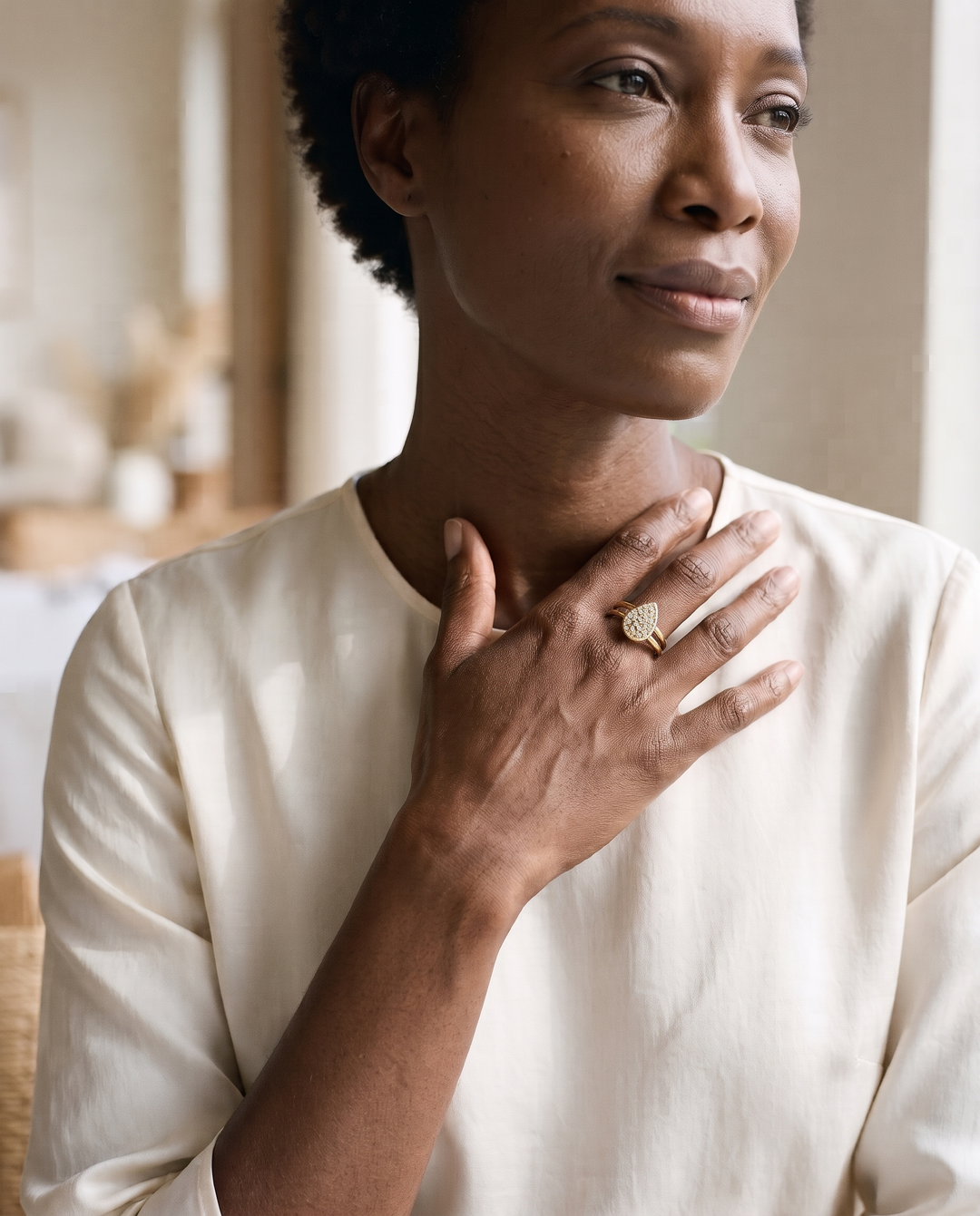Open Band Crystal Ring worn by model c12b