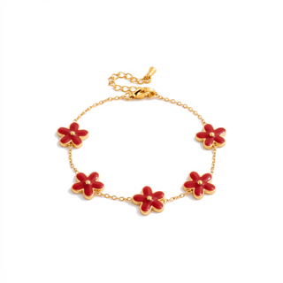Lucky Petal Bracelet with red enamel petals on white background