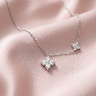 Éclat Fleur Necklace on blush silk