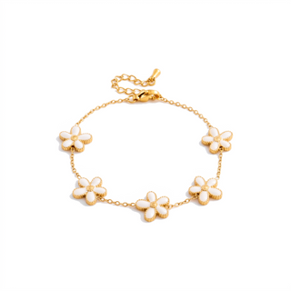 Lucky Petal Bracelet with white enamel petals on white background