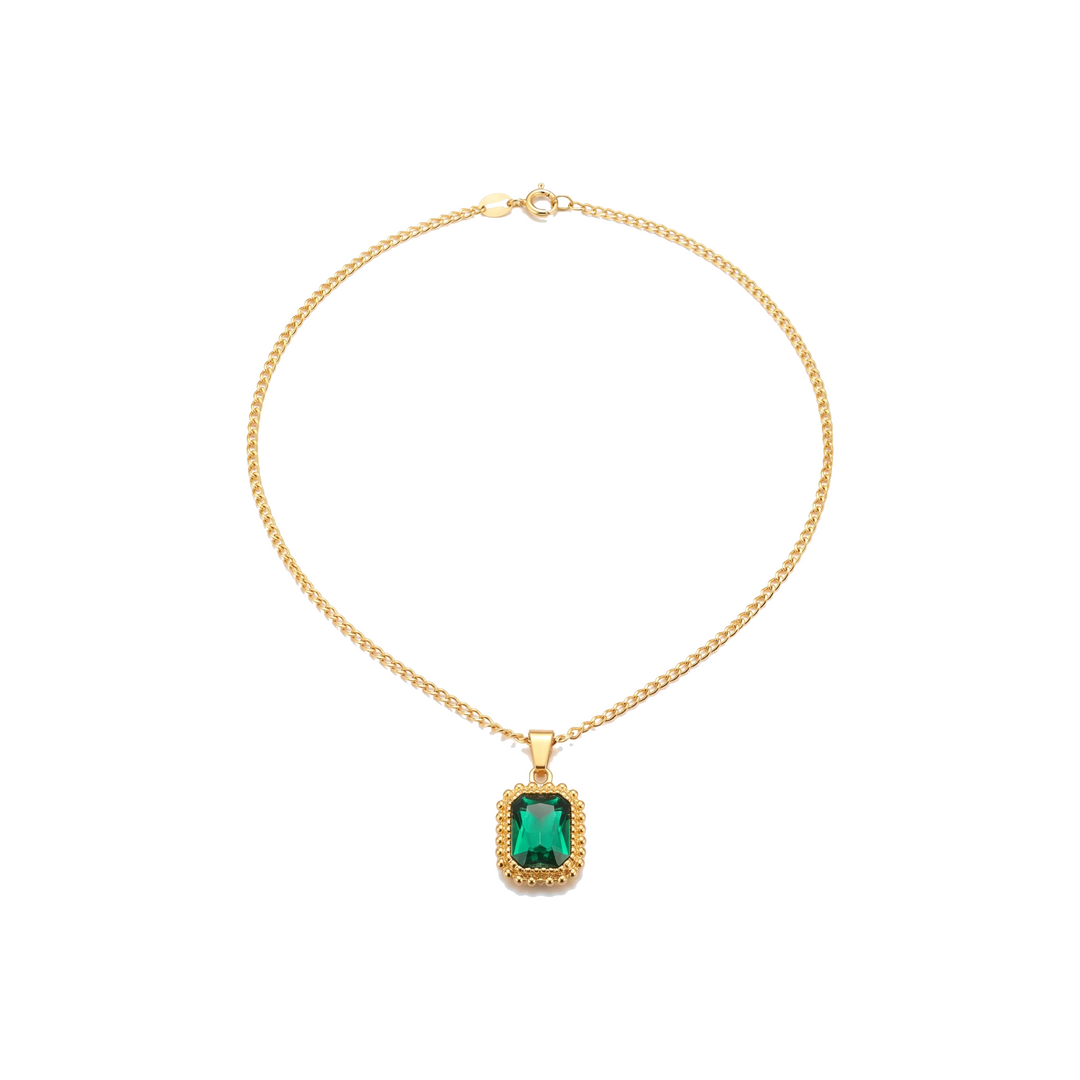 Vintage Gemstone Pendant Necklace, emerald, on white background