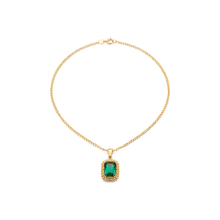 Vintage Gemstone Pendant Necklace, emerald, on white background