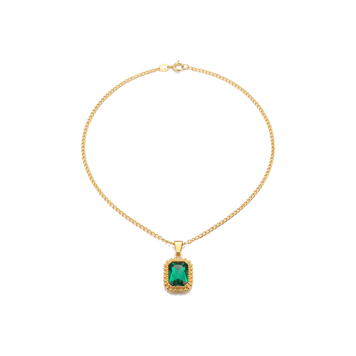 Vintage Gemstone Pendant Necklace, emerald, on white background